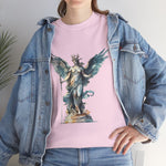 Artistic angel graphic tee worn with denim jacket, ideal casual wear for art lovers, My Name Is POD.
