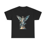 Artistic angel graphic tee on black cotton, perfect for art lovers. Unique and stylish casual wear. My Name Is POD