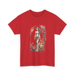 Bohemian Goddess Unisex Tee in red with vibrant design for casual wear, summer style, print on demand, My Name Is POD.