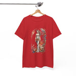 Red graphic tee featuring a bohemian goddess design, perfect for casual wear and festivals. My Name Is POD