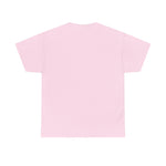 Back view of pink unisex heavy cotton tee, ideal for casual outings, summer beach wear. Custom t-shirt, My Name Is POD.