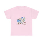 Pink Santorini-inspired graphic tee showcasing stunning Mediterranean scenery, perfect for summer. My Name Is POD