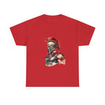 Warrior Spirit Tee with Spartan design on red shirt, custom graphic tee for casual wear. My Name Is POD