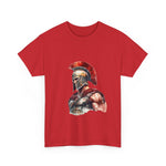 Warrior Spirit Tee featuring Spartan design on red cotton shirt, perfect custom t-shirt for casual wear. My Name Is POD