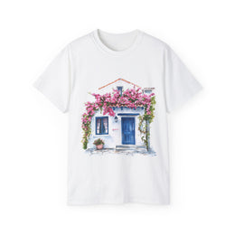 Charming Cottage Artwork Tee, Perfect for Home Lovers, Gift for Gardeners, Casual Summer Wear, Cozy Vibes, Beach Style