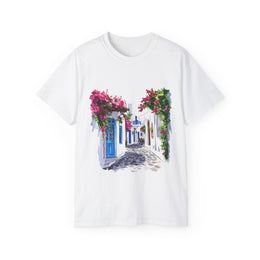 Charming Floral Scene Tee, Summer Vibes Shirt, Gift for Travel Lovers, Casual Cotton Top, Relaxed Fit T-Shirt