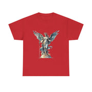Artistic angel graphic tee on red background, perfect for art lovers, custom t-shirt by My Name Is POD.