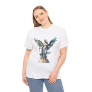 Artistic angel graphic tee on a model, perfect for art lovers and casual wear. Custom t-shirt, My Name Is POD.