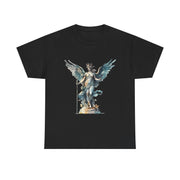 Artistic angel graphic tee on black cotton, perfect for art lovers. Unique and stylish casual wear. My Name Is POD