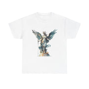 Artistic angel graphic tee on white cotton shirt, unisex casual wear for art lovers, My Name Is POD.