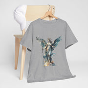 Artistic angel graphic tee displayed on a chair, perfect casual wear for art lovers. Custom t-shirt by My Name Is POD.