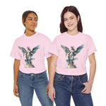 Artistic Angel Graphic Tee in pink worn by two models, perfect for casual wear and art lovers. Custom t-shirt by My Name Is POD.
