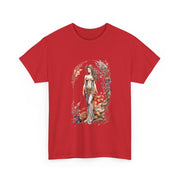 Bohemian Goddess Unisex Tee in red with vibrant design for casual wear, summer style, print on demand, My Name Is POD.