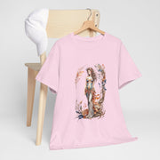 Bohemian Goddess Unisex Tee on a hanger with a cap, vibrant graphic design, summer casual style, My Name Is POD.