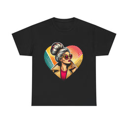Retro heart graphic tee featuring a stylish woman, perfect for casual fashion. My Name Is POD