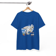 Santorini-inspired graphic tee in blue hue, perfect for summer and travel. Custom t-shirt by My Name Is POD.