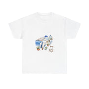 Santorini-inspired graphic tee featuring a beautiful landscape. Perfect for summer vacations. My Name Is POD