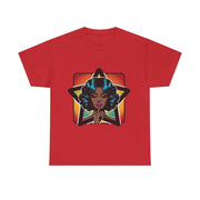 Stylish red graphic tee featuring a bold female design, perfect for self-expression. Custom t-shirt, My Name Is POD.