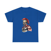 Warrior Spirit Tee featuring a Spartan design on a blue unisex cotton shirt, perfect for casual wear. My Name Is POD