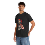 Unisex Warrior Spirit Tee featuring Spartan design on black cotton shirt, perfect for casual wear and gifting. My Name Is POD.