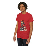 Unisex red tee featuring a Spartan design, perfect for casual wear. Ideal custom t-shirt gift for history lovers. My Name Is POD.