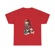 Warrior Spirit Tee with Spartan design on red shirt, custom graphic tee for casual wear. My Name Is POD