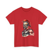 Warrior Spirit Tee featuring Spartan design on red cotton shirt, perfect custom t-shirt for casual wear. My Name Is POD